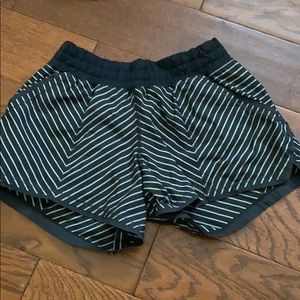 lululemon black and white striped tracker shorts